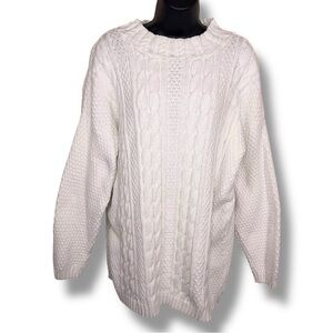 Vintage 90s Large White Stag Cable Knit Pullover Sweater Womens Long Sleeve